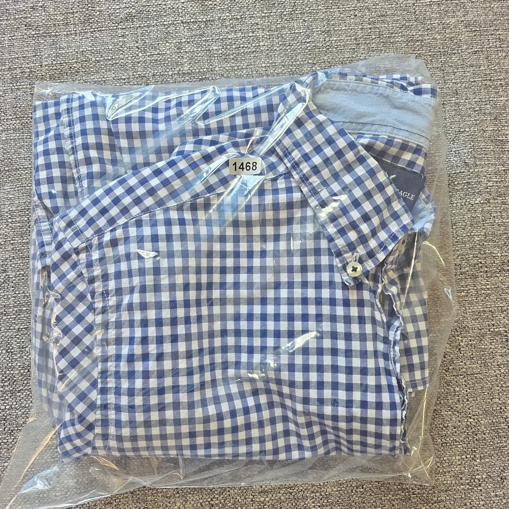 American Eagle Outfitters Button-Down Shirt Men L Long Sleeve Gingham Blue White - Picture 6 of 6